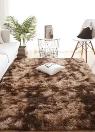 Хутряний ворсистий килимок травичка 2х2.5 м / коричневый приліжковий килимок з довгим ворсом1 фото