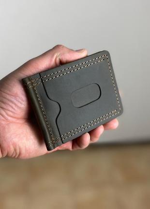 Чоловічий затискач для грошей гаманець тримач для купюр карток натуральна шкіра1 фото