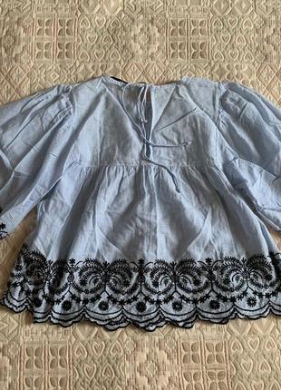 Тонкая батистовая вышитая блузка рубашка zara  на размер xs3 фото