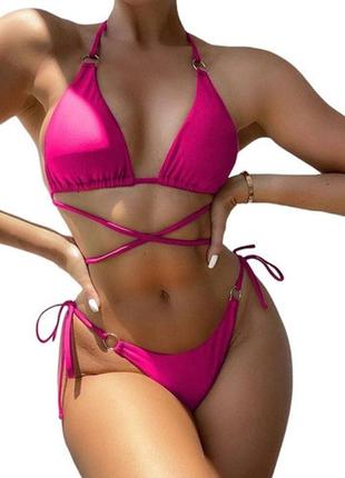 Жіночий купальник роздільний рожевого кольору4 фото