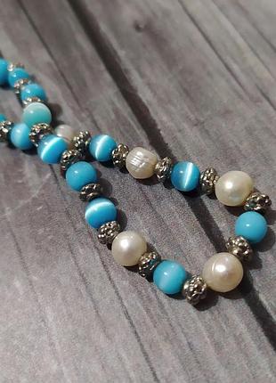 Браслет стекло и натуральные жемчужины