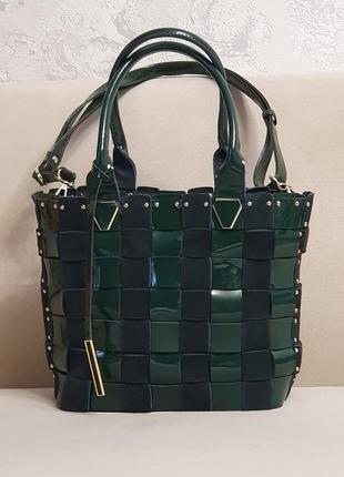 Мега стильна жіноча сумка "плетінка" 2в1 бренду lijiayuan з натуральної шкіри2 фото