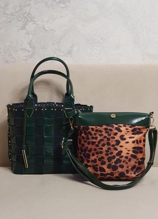 Мега стильна жіноча сумка "плетінка" 2в1 бренду lijiayuan з натуральної шкіри4 фото