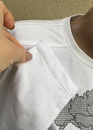 Белая кофта в серебристый принт,базовая футболка длинный рукав,хлопок,5 фото