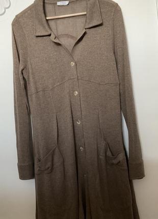 Льняное платье-рубашка лен трикотажный кардиган в стиле бохо