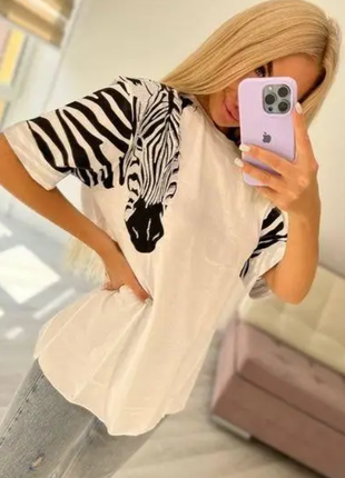 Женская футболка - туника с принтом турецкий кулир s m l 4 цвета   2plbeg1105-mint_3ве7 фото