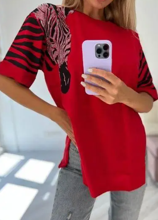 Женская футболка - туника с принтом турецкий кулир s m l 4 цвета   2plbeg1105-mint_3ве4 фото