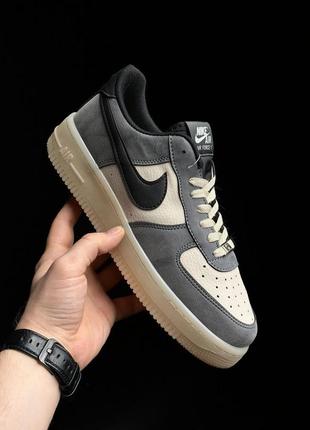 👞 nike air force 1 low suede brown sole кеди кроссовки коричнева подошва классика нубук серые