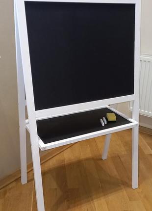 Мольберт дитячий двосторонній магнітний білий колір, дошка для малювання, для крейди, маркерів і магнітів 3в1.