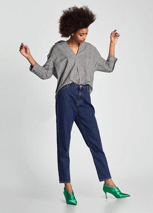 Клетчатая блузка блуза рубашка в клетку от zara premium denim collection2 фото