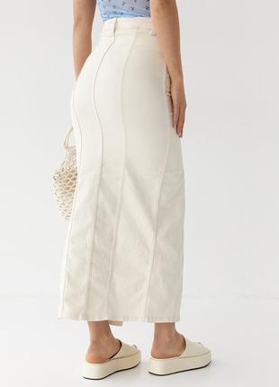 Джинсовая юбка-карандаш с высоким разрезом спереди - кремовый цвет, 38р (есть размеры)2 фото