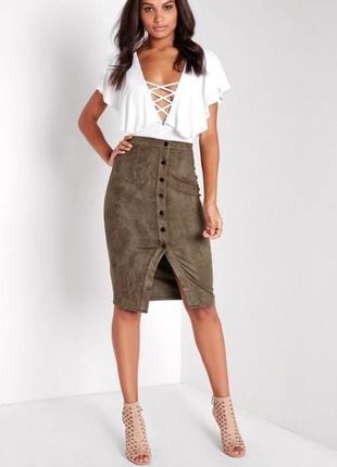 Юбка с высокой талией хаки от missguided