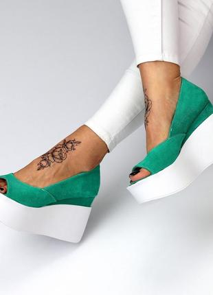 Открытые туфли "holi", зеленый, натуральная замша4 фото
