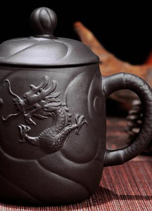 Чашка "парячий дракон" коричнева, чорна 400мл.2 фото
