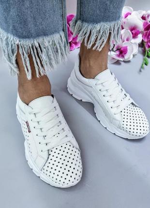 Летние белые кожаные кроссовки с перфорацией р36-41.8 фото