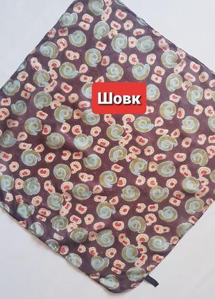 Коричневый шелковый платок шейный 100% натуральный шелк