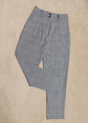 Офісні класичні брюки в клітинку сірі штани на високій посадці в стилі zara h&m shein6 фото