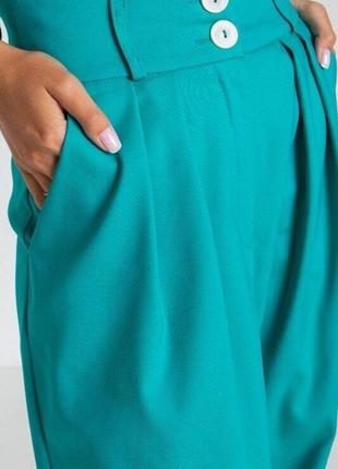 Стильные повседневные женские бирюзовые брюки с высоким поясом и манжетами