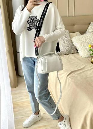 Стильная сумка, сумочка белая женская кросс-боди на 2 отдела с двумя ремешками