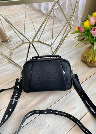 Стильная сумка, сумочка черная женская кросс-боди на 2 отдела с двумя ремешками8 фото