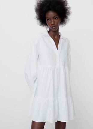 Сукня сорочка ярусна - міні zara котон3 фото