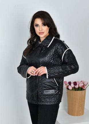 Демисезонная женская короткая куртка оверсайз в 755 / черный2 фото