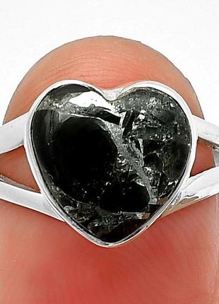 Розкішний срібний персень, кільце з обсидіаном у формі серця, 925 проби