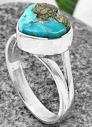 Новое кольцо серебро 925, бирюза и пирит, перстень в виде сердца usa