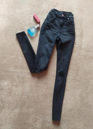 Шикарные качественные стрейчевые джинсы скинни с потертостями высокая талия1 фото
