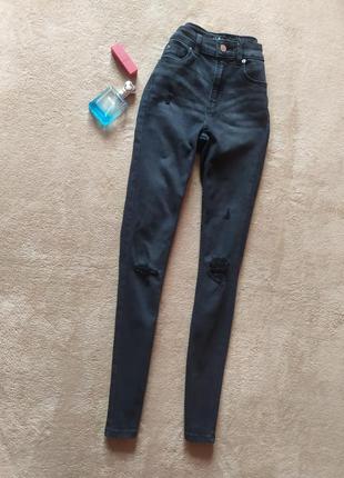 Шикарные качественные стрейчевые джинсы скинни с потертостями высокая талия2 фото