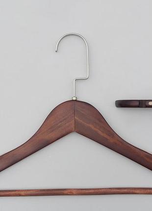 Плічка вішалки тремпеля дерев'яні коричневого кольору, довжина 38 см, в упаковці 5 штук2 фото