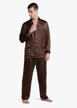Пижама мужская шелковая атласная коричневая шоколадного цвета (размер s - xxxl 42-56)