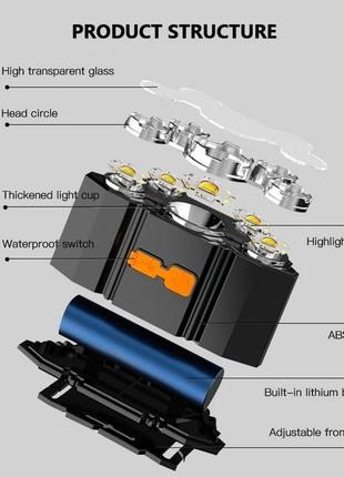 Ліхтарик налобний акумуляторний l-t21 налобний ліхтар 5 світлодіодів, з usb зарядкою6 фото