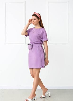 Женское летнее короткое платье футболка с сумочкой на поясе