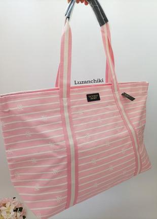 Пляжная сумка victoria's secret cotton pink stripe1 фото