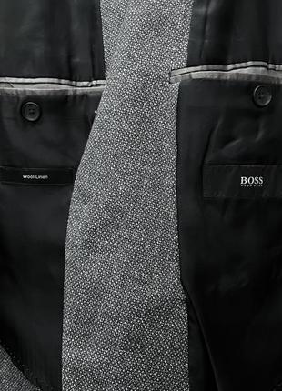 Hugo boss 52 легкий летний пиджак из шерсти и льна серый4 фото