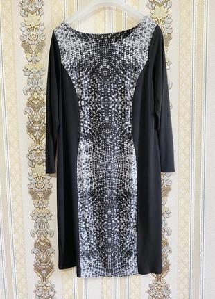 Стильное лёгкое эластичное платье, чёрное с серым платье миди, сукня по фигуре