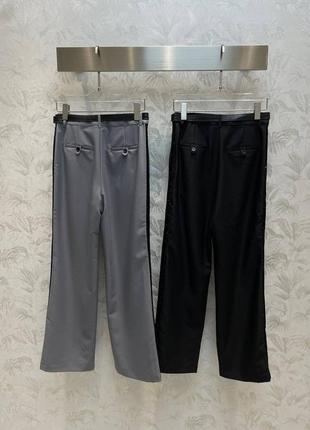 Штани брюки в стилі ysl з поясом клеш палаццо сірі чорні ділові4 фото