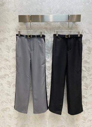 Штани брюки в стилі ysl з поясом клеш палаццо сірі чорні ділові3 фото