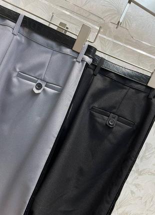 Штани брюки в стилі ysl з поясом клеш палаццо сірі чорні ділові5 фото