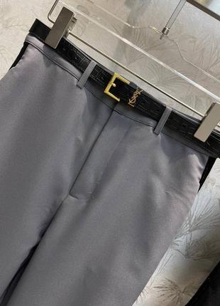 Штани брюки в стилі ysl з поясом клеш палаццо сірі чорні ділові6 фото
