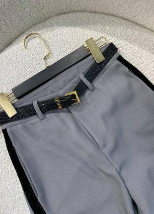 Штани брюки в стилі ysl з поясом клеш палаццо сірі чорні ділові9 фото