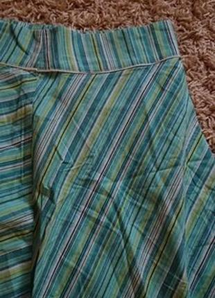 Красивая юбка в бирюзового цвета в полоску хлопок р.44 /462 фото