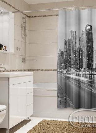 Фото шторка для ванної "чорно-біле місто" - ціна вказана за 1 м.кв. читаємо опис!