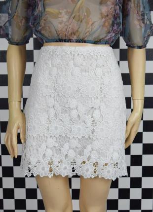 Спідниця біла мереживна міні юбка2 фото