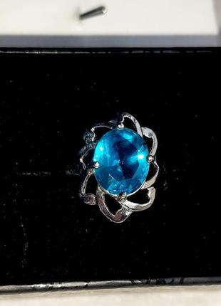 Серебряная кольца с swiss blue топазом, р.17.5, 925 проба, 438/2а