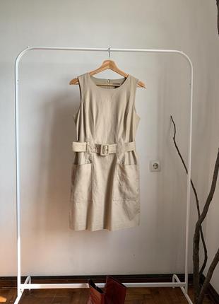 Базова бежева бавовняна сукня з поясом ann taylor petite