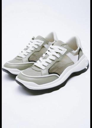 Кросівки zara з шкіряними вставками 36,37 в наявності