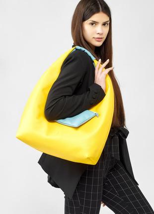 Женская сумка sambag hobo l желто-голубая4 фото