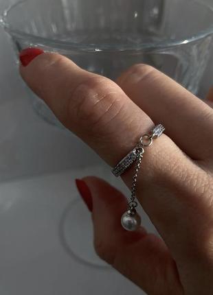 Каблочка с подвесом, серебряная кольца, кольца покрыт серебро 925, кольца с жемчужинкой, кольца с цирконом, кольца цепочка